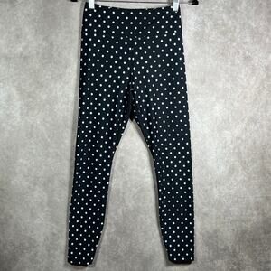 Kiragrace Leggings Womens Medium Black White Polka Dots Cropped Athleisure Gym‎